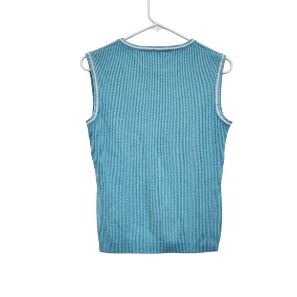 Walter Genuin Cable Knitted Ribbed Sleeveless V-Neck Sweater Blue Size M - Picture 7 of 9